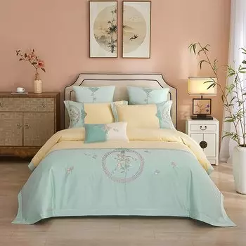 Комплект постельного белья Svetanya из сатина и хлопка с лотосом 4 шт.