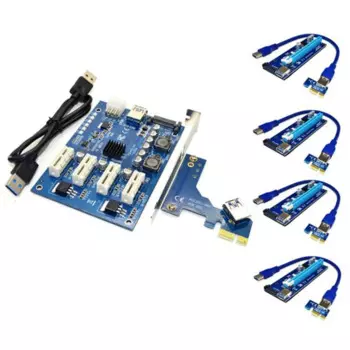 Комплект расширения PCI-E X1–4PCI-E X16, 1–4 порта, коммутатор PCI Express, удлинительный кабель SATA для майнинга BTC