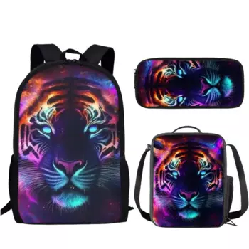 Комплект школьной сумки из 3 предметов с крутым тигровым дизайном и сумкой для обеда, сумка-карандаш для девочек-подростков и мальчиков, повседневный повседневный рюкзак для кампуса
