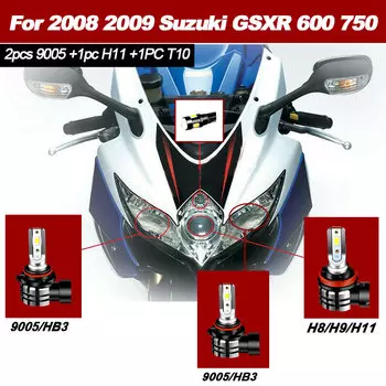 Комплект светодиодных фар для мотоцикла 9600LM, парковочные лампы дальнего и ближнего света, 4 шт., белый, 6000 К, для 2008 2009 Suzuki GSXR 600 750
