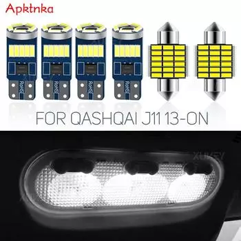 Комплект светодиодов для салона, светильник свет, внутренний ксеноновый образ для Nissan Qashqai J11 2013- 2021, передний и задний купол, карта, лампа для чтения багажника