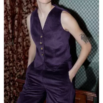 Комплект вельветовых женских костюмов, шикарный костюм для женщин, комплект из 2 предметов, жилет и брюки, Осенний удобный офисный костюм с несколькими брюками