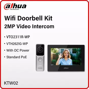 Комплект видеодомофона Dahua 2MP Wi-Fi, умный домашний HD дверной звонок и комплект внутреннего монитора, ИК-ночное видение PoE KTW02 VTO2311R-WP VTH2621G-WP