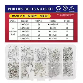 Маленькие винты из нержавеющей стали, комплект винтов для часов с крестообразным шлицем и круглой головкой, комплект болтов для печатной платы материнской платы M1 M1.2 M1.4 M1.6