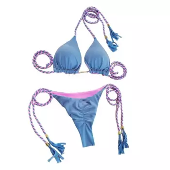 Комплект женского бикини с высокой талией, трусы на бретельках, халтер, комплект с лямкой на шее, стильные женские комплекты бикини с кисточками, летние трусы на шнуровке