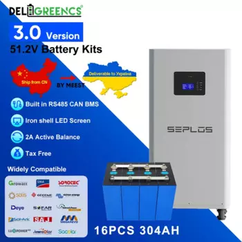 Комплекты батарей Seplos 3,0 кВт/ч из Украины, батареи Lifepo4 2A, активный стабилизатор, 16 шт. перезаряжаемых батарей 48 В 304а/ч, Солнечная Meest