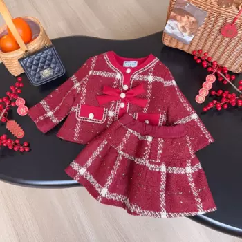 Комплекты одежды для девочек, весна-осень 2025, детское шерстяное пальто, юбка, платье, костюм для малышей, плотный наряд, Детский костюм, 4, 5, 6, 7 лет