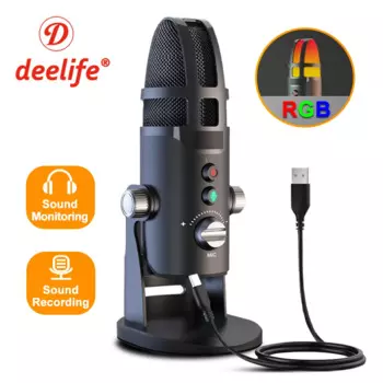 Конденсаторный микрофон Deelife RGB USB для подкастов