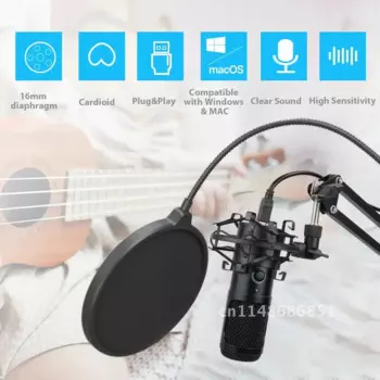 Конденсаторный USB-микрофон для караоке, профессиональный микрофон для студийной записи, компьютера, с подставкой и попфильтром, для K669