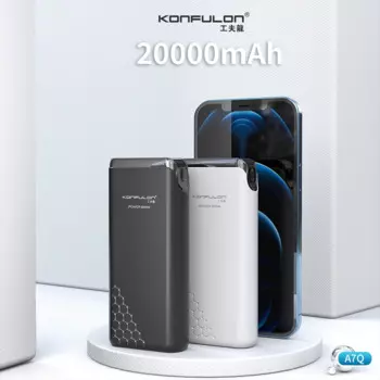 KONFULON Power Bank Портативное быстрое зарядное устройство емкостью 20000 мАч 22,5 Вт Внешний вспомогательный аккумулятор большой емкости для iPhone 12 13 14