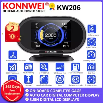 KONNWEI KW206 OBD2 бортовой компьютер Автомобильный цифровой Компьютерный дисплей OBD 2 сканер расход топлива Датчик температуры воды