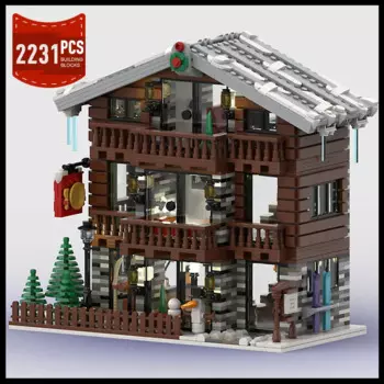 Конструктор MOC Winter Town, швейцарский конструктор для ресторана и гостиницы, семейная архитектура, детали для конструктора, игрушки, подарок на Рождество