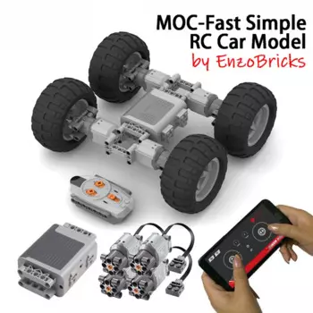 Конструктор technmoc-Fast, простой 4-колесный автомобиль на радиоуправлении, с двигателем 4 л, креативные строительные блоки «сделай сам», развивающие игрушки, подарки