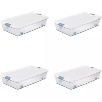 Контейнер для хранения на колесиках Sterilite 56 Qt, Штабелируемый контейнер с крышкой с защелкой, пластиковый контейнер для хранения обуви, прозрачный