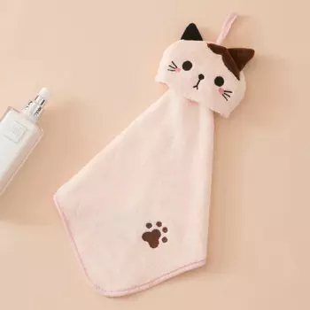 Коралловый бархатный полотенце с вышивкой кошки