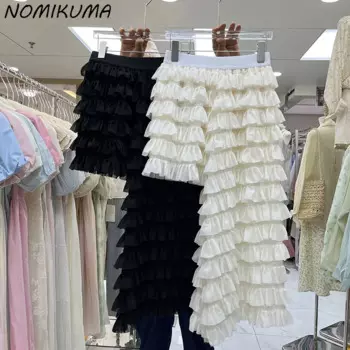 Корейская нишевая шифоновая юбка Nomikuma, повседневные юбки средней длины в праздничном стиле, женские юбки, новинка 2024