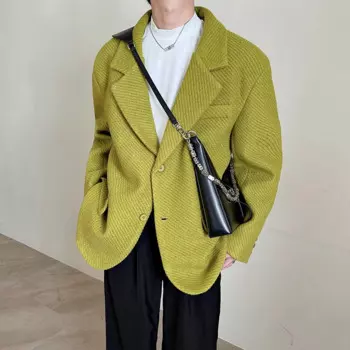 Корейская шерстяная куртка с отложным воротником SYUHGFA, Мужская одежда, Свободное пальто, Осень-зима 2024, шерстяные костюмы с наплечниками, топы