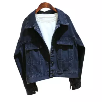 Корейская винтажная черная джинсовая куртка с длинным рукавом и большим карманом, женская свободная короткая студенческая ковбойская верхняя одежда, повседневная джинсовая куртка, женская