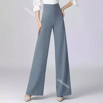 Корейские широкие брюки с высокой талией, женские осенние повседневные свободные офисные Костюмные брюки, модные дикие прямые тонкие