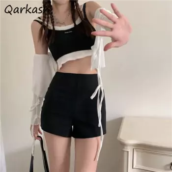 Корейские шорты XS-5XL, женские обтягивающие короткие элегантные уличные однотонные сексуальные эластичные тонкие брюки с высокой талией, летняя одежда