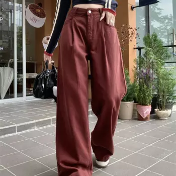 Корейские винтажные потертые джинсы, женские мешковатые джинсы с высокой талией, универсальные повседневные джинсовые брюки на пуговицах с однотонными карманами, женские осенние широкие брюки