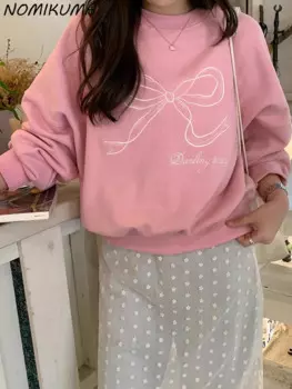 Корейский шикарный весенний свитер Nomikuma с принтом в виде банта, повседневный пуловер с длинным рукавом и круглым вырезом, топ, джемпер, новинка 2024