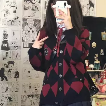 Корейский студенческий стиль JK, вязаный свитер, кардиган для женщин на осень и зиму, свободная верхняя одежда с длинным рукавом в клетку, Женское пальто