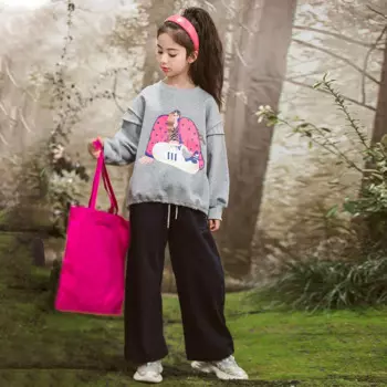Корейский весенне-осенний Детский комплект для девочек 2024, Спортивная рубашка и брюки для школьниц, спортивный костюм для школьниц