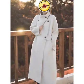 Корейское Женское пальто ручной работы в стиле Хепберн с гофрированными ворсированными волнами Двусторонняя кашемировая шерстяная длинная куртка кашемировое пальто