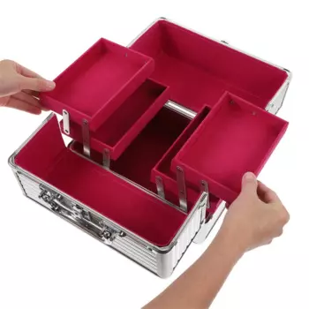 Коробка для косметики, шлейф для косметики, портативный контейнер для косметики из алюминиевого сплава, регулируемый, 6 лотков, чехлы, органайзер для хранения косметики