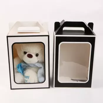Коробка из крафт-бумаги с ручкой, большие размеры, подарочные коробки, окно, Упаковка для подарков на день рождения, свадьвечерние вечеринку, упаковочная бумага с биркой 50 шт./лот