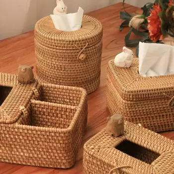 Коробка из ротанга для салфеток, для гостиной, кофейного столика, ящика для бумаги, домашний пульт дистанционного управления, многофункциональный