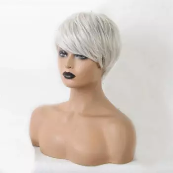 Короткий прямой парик из человеческих волос, парик для женщин, 8 дюймов, серебристо-серый
