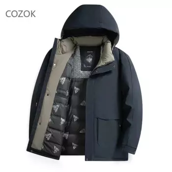 Короткий пуховик со съемной шапкой, мужские куртки с мягкой подкладкой, 2025, роскошное мужское зимнее Брендовое теплое Мужское пальто