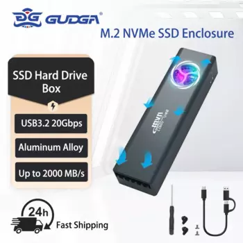 Корпус GUDGA NVMe 20 Гбит/с Корпус NVME M.2 SSD Встроенный охлаждающий вентилятор Внешний корпус SSD для USB Type C 3.1 Коробка для жесткого диска M.2 2242 2260 2280 Твердотельный накопитель Type-C M2 PCIE NVME SSD