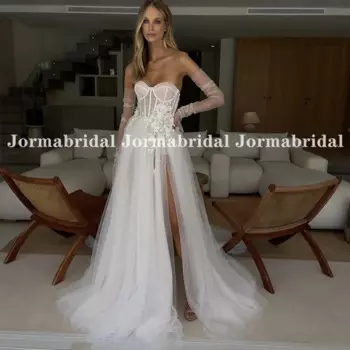 Корсет Блестящий искусственный с 3D лепестками Прозрачный лиф женский Tulle с высоким разрезом Тюлевое свадебное платье suknia свадебная одежда