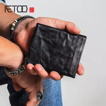 Кошелек AETOO мужской, короткий, Молодежный, винтажный, из старой кожи, мягкий, вертикальный, винтажный