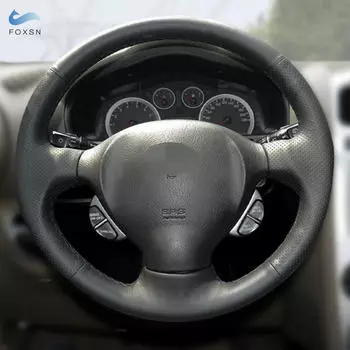 Косички на руль для Hyundai Santa Fe 2001 2002 2003 2004 2005 2006, Автомобильное рулевое колесо, ручная строчка, черный кожаный чехол