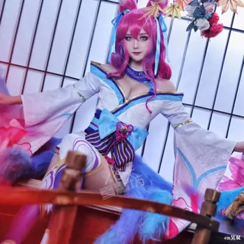 Косплей костюмы LOL Fox Ahri костюмы девять хвост лисы Косплей Костюм Кимоно маскарадное платье хвосты женские взрослые костюмы на Хэллоуин реквизит