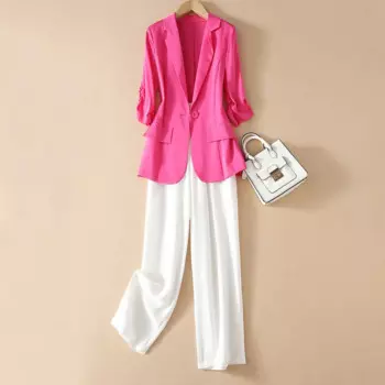 Костюм брючный женский деловой из двух предметов, модный пиджак двубортный и длинные брюки, Униформа, деловой костюм, D90