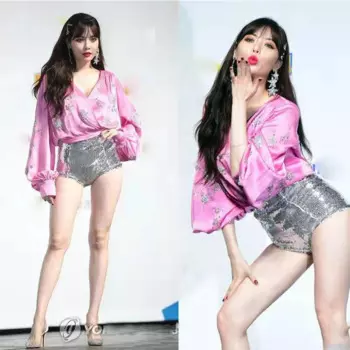 Костюм для джазовых танцев в Корейском стиле, модная розовая рубашка с V-образным вырезом и шорты с блестками, костюм для ночного клуба, бара, Женский костюм певицы для сцены DWY2902