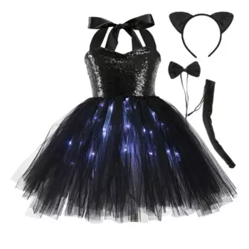 Костюм для Хэллоуина девушки кошки светодиодное светящееся платье