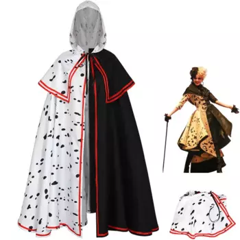 Костюм для косплея «Далматинец» из фильма «Круэлла Де Виль», черный, белый цвет, плащ с волнистой точкой, мужской и женский костюм на Хэллоуин