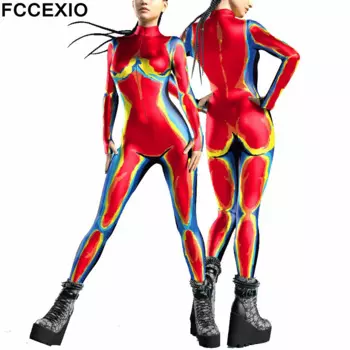 Костюм для косплея FCCEXIO с 3D рисунком, пикантный комбинезон, боди для взрослых, одежда для карнавала, вечеринки, женская одежда