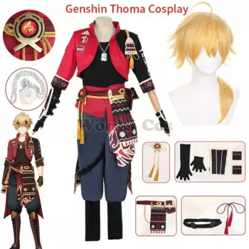 Костюм для косплея Game Genshin Impact Thoma с головным убором, парик для косплея Genshin Tohma, короткий полный комплект одежды