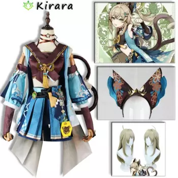 Костюм для косплея Genshin Impact Kirara, костюм с кошачьими ушками и хвостом, женский парик, игра курьера, кошка на Хэллоуин