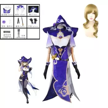 Костюм для косплея Лизы, Аниме игра «воздействие геншина», парик Лизы, головной убор, перчатки, наряды для взрослых, карнавальные костюмы на Хэллоуин для женщин