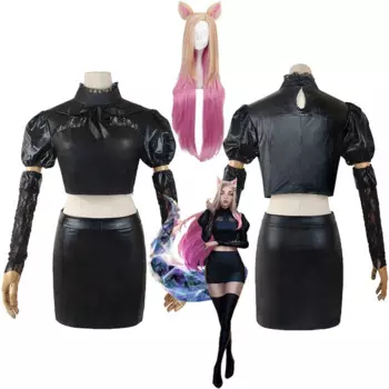 Костюм для косплея LOL KDA Ahri, костюм для косплея LOL KDA, Baddest Ahri, сексуальная женская черная униформа, костюм на Хэллоуин, юбка, носки