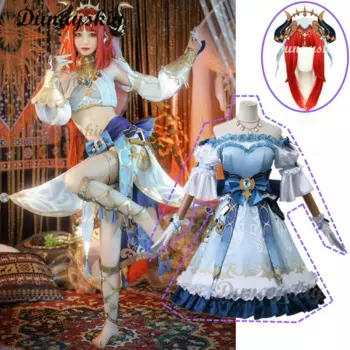 Костюм для косплея Nilou Genshin ударопрочный парик красные волосы Женское танцевальное платье Карнавальная форма аниме костюмы на Хэллоуин