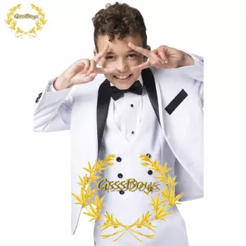 Костюм для мальчика из трех предметов, свадебный смокинг, официальное вечернее платье, пиджак, брюки, жилет, детский Блейзер, модный костюм на заказ